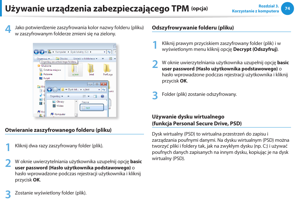 Używanie urządzenia zabezpieczającego tpm | Samsung NP300E5E User Manual | Page 75 / 146