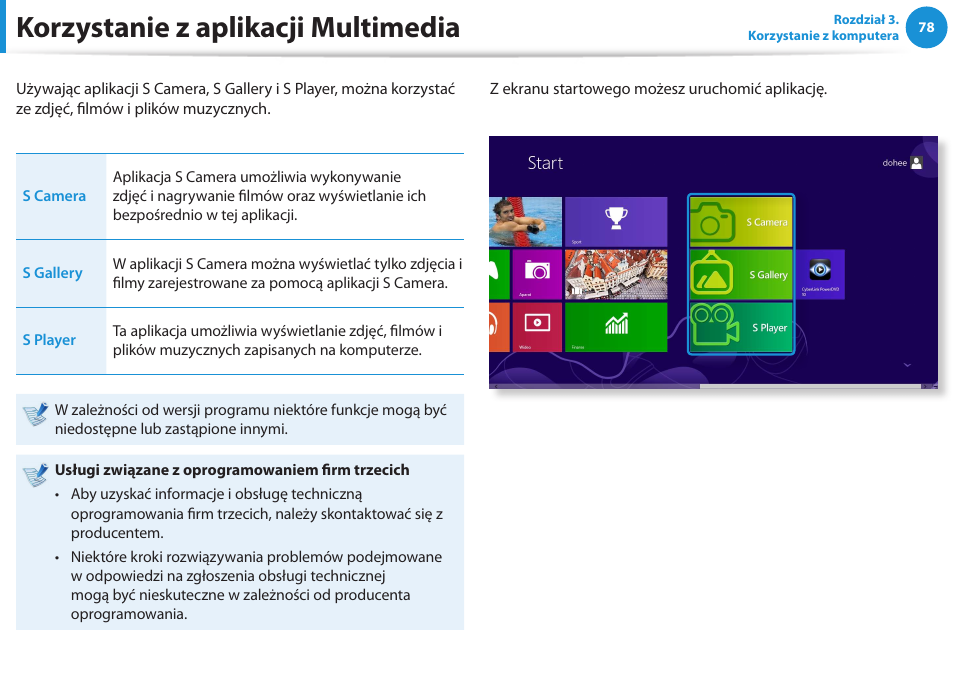 Korzystanie z aplikacji multimedia | Samsung NP300E5E User Manual | Page 79 / 146