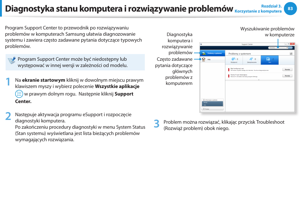 Diagnostyka stanu komputera i rozwiązywanie, Problemów | Samsung NP300E5E User Manual | Page 84 / 146