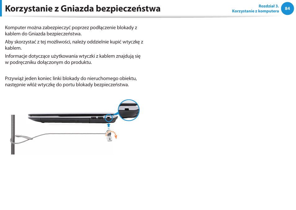 Korzystanie z gniazda bezpieczeństwa | Samsung NP300E5E User Manual | Page 85 / 146