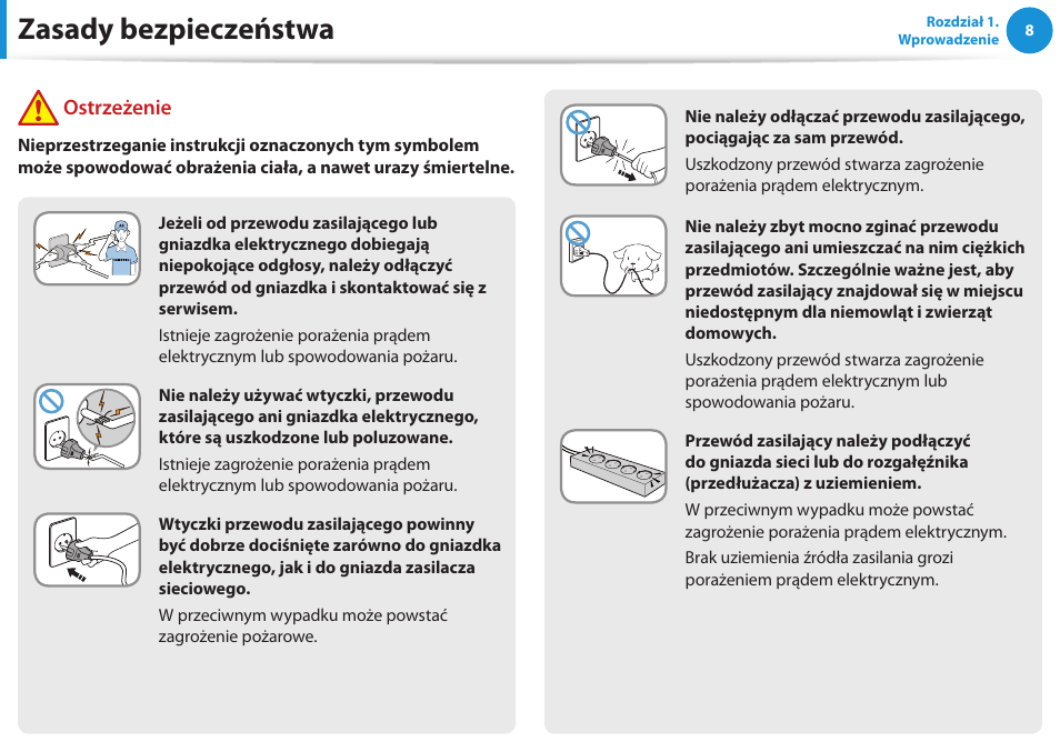Zasady bezpieczeństwa, Ostrzeżenie | Samsung NP300E5E User Manual | Page 9 / 146