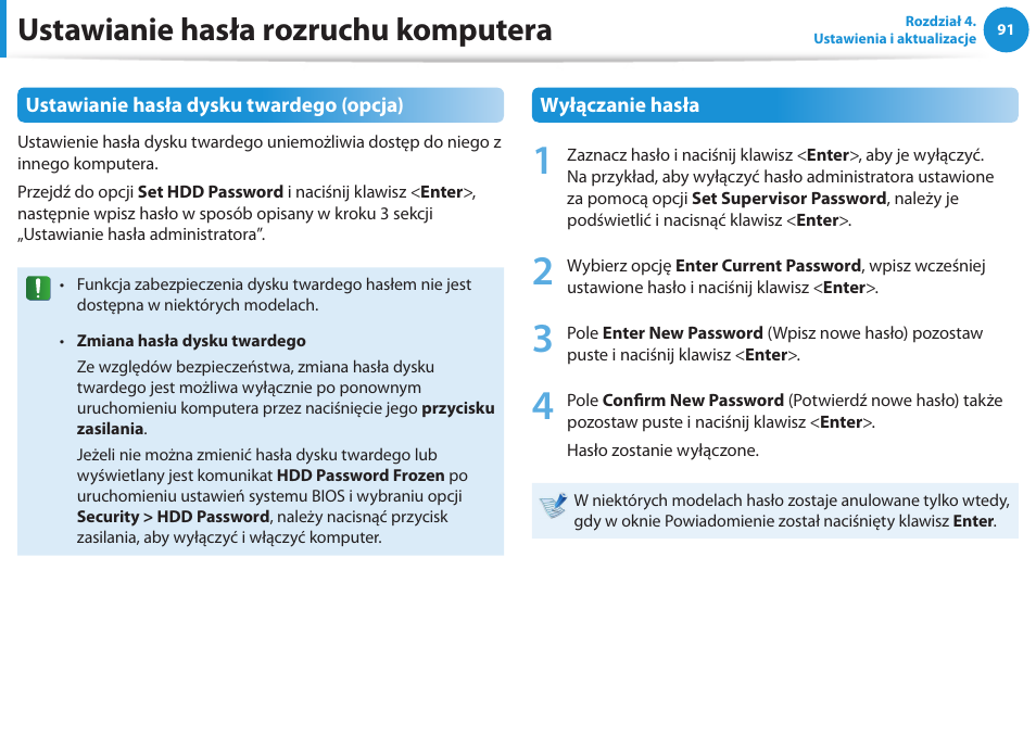 Ustawianie hasła rozruchu komputera | Samsung NP300E5E User Manual | Page 92 / 146