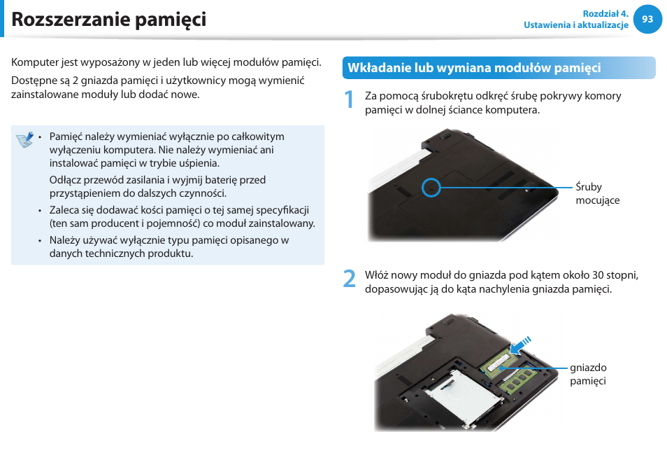 Rozszerzanie pamięci | Samsung NP300E5E User Manual | Page 94 / 146