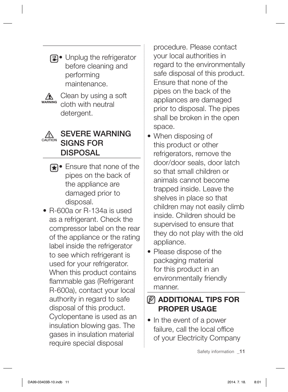 Severe warning signs for disposal | Samsung RFG23DERS User Manual | Page 11 / 252