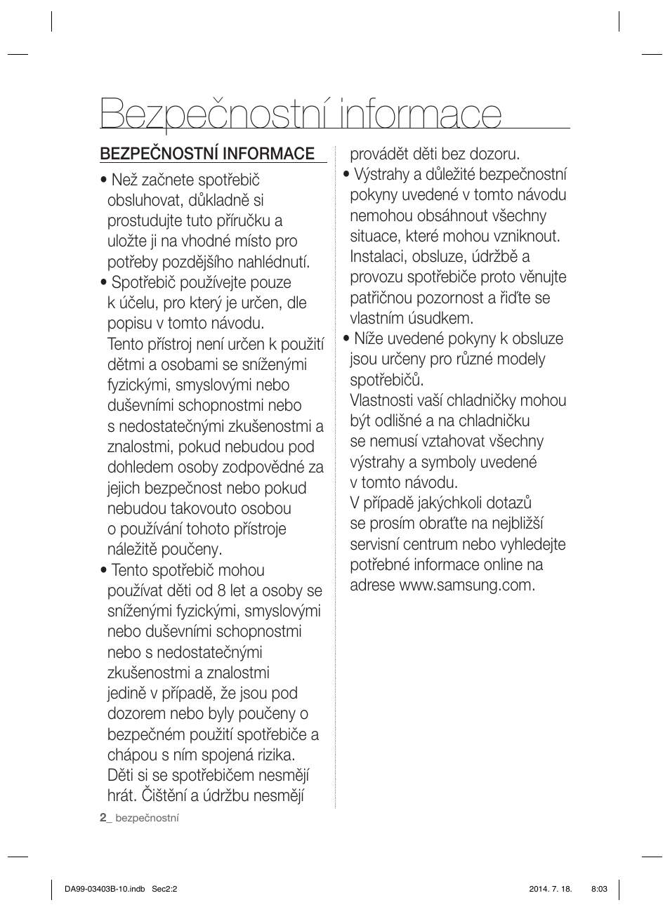 Bezpečnostní informace | Samsung RFG23DERS User Manual | Page 170 / 252