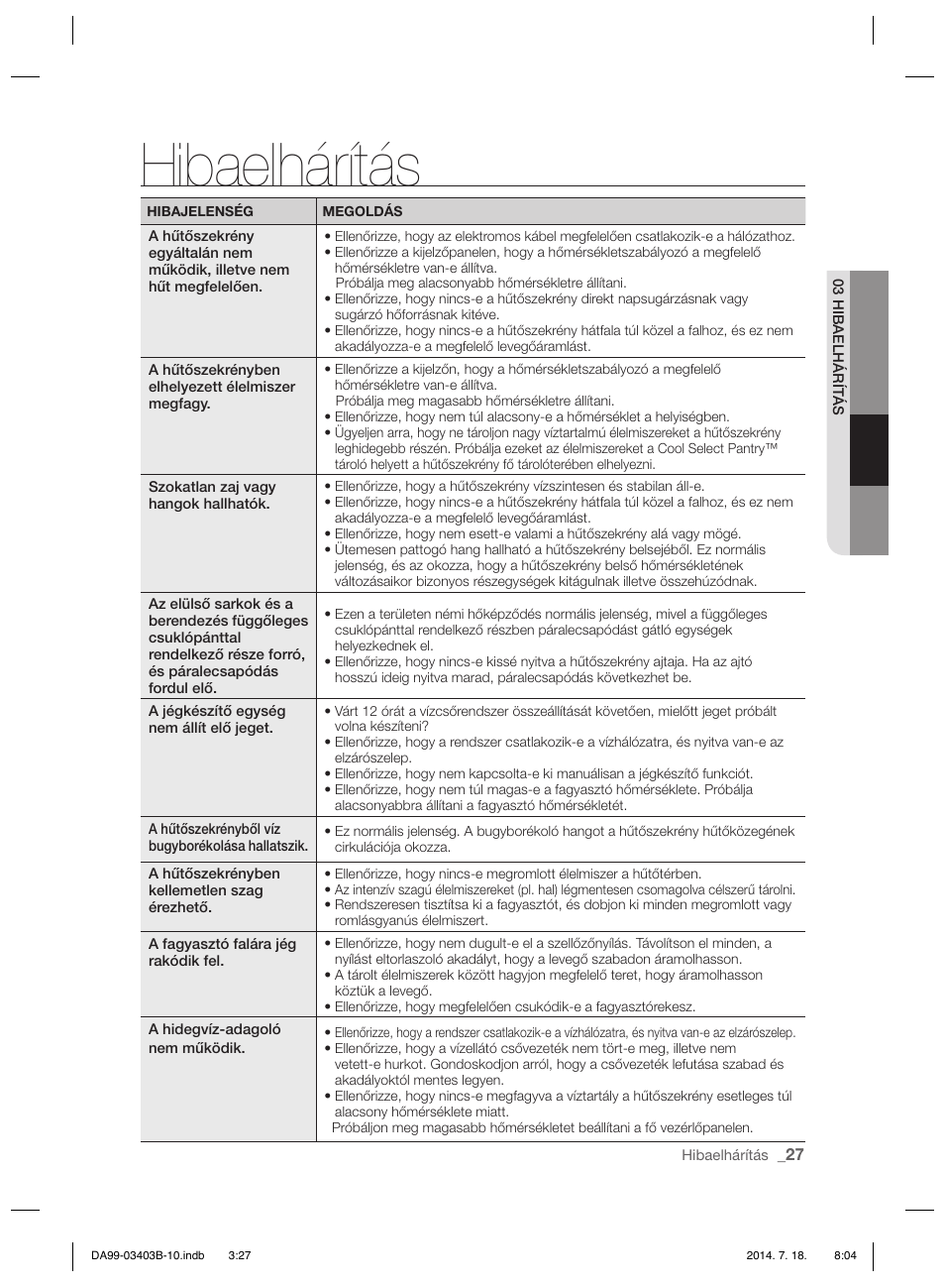 Hibaelhárítás | Samsung RFG23DERS User Manual | Page 251 / 252