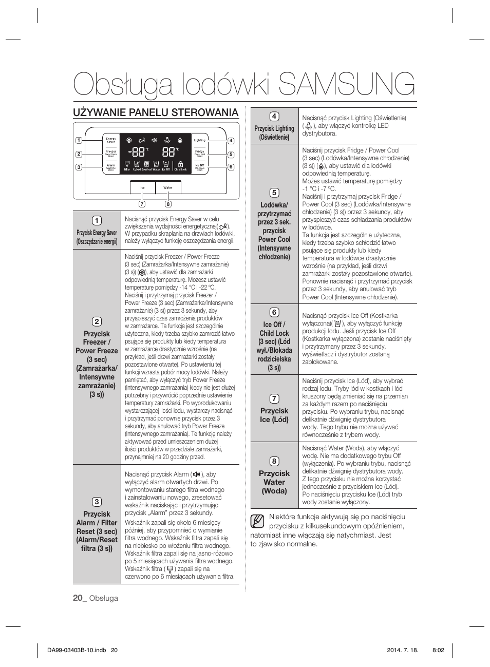 Obsługa lodówki samsung, Używanie panelu sterowania | Samsung RFG23DERS User Manual | Page 48 / 252