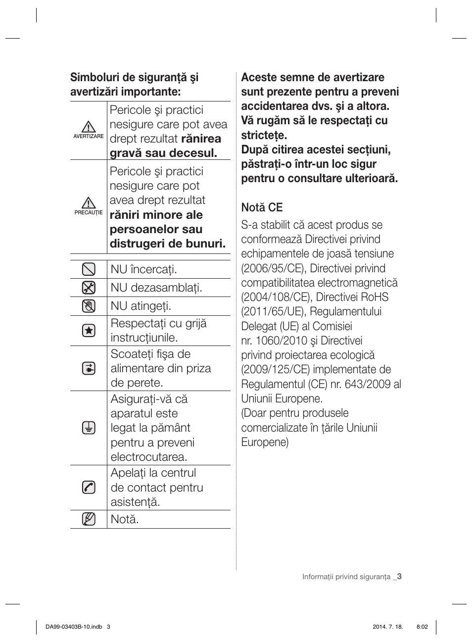 Simboluri de siguranţă şi avertizări importante | Samsung RFG23DERS User Manual | Page 59 / 252