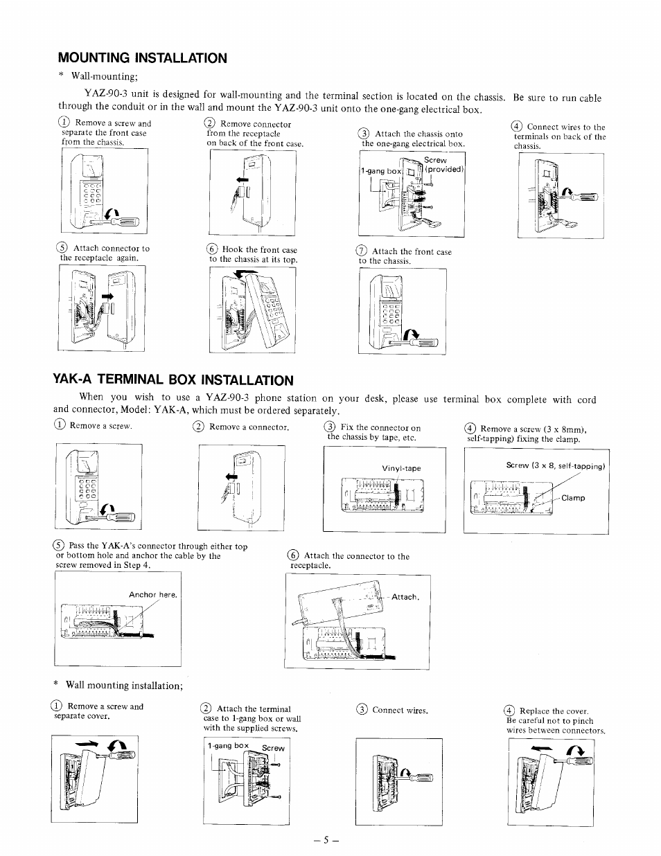 Mounting installation, Yak-a terminal box installation | Aiphone YAZ-90-3 User Manual | Page 5 / 8