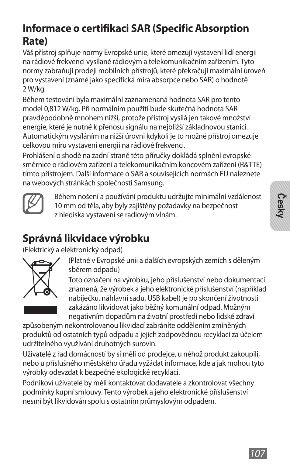 Správná likvidace výrobku | Samsung GT-B3800 User Manual | Page 109 / 140