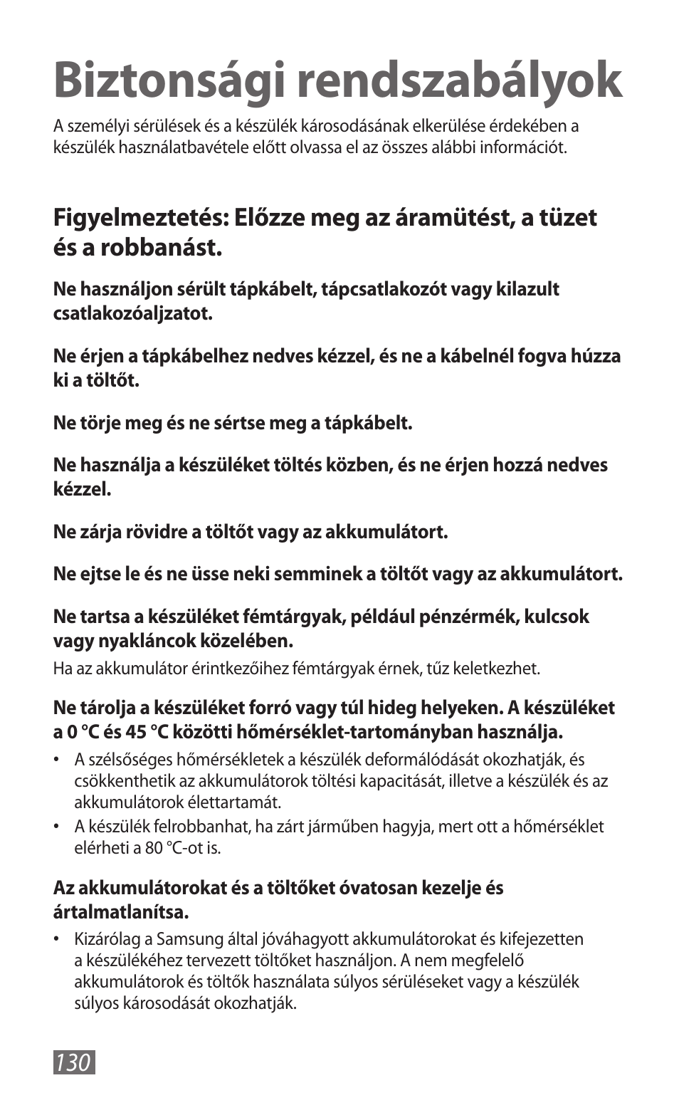 Biztonsági rendszabályok | Samsung GT-B3800 User Manual | Page 132 / 140