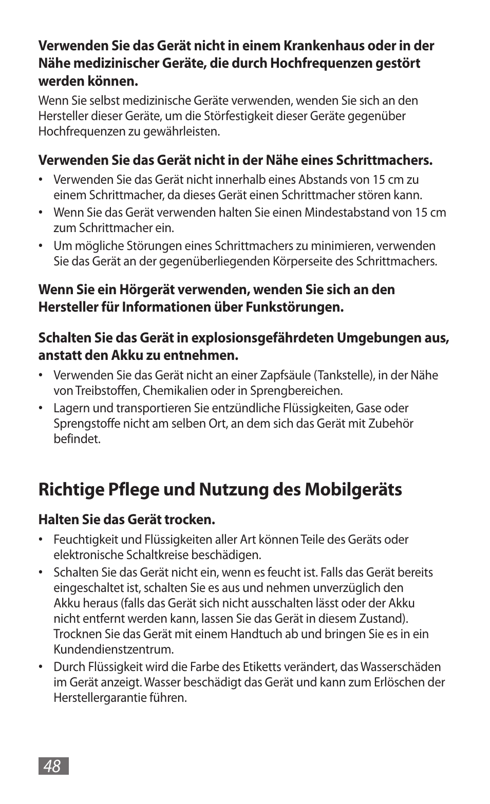 Richtige pflege und nutzung des mobilgeräts | Samsung GT-B3800 User Manual | Page 50 / 140