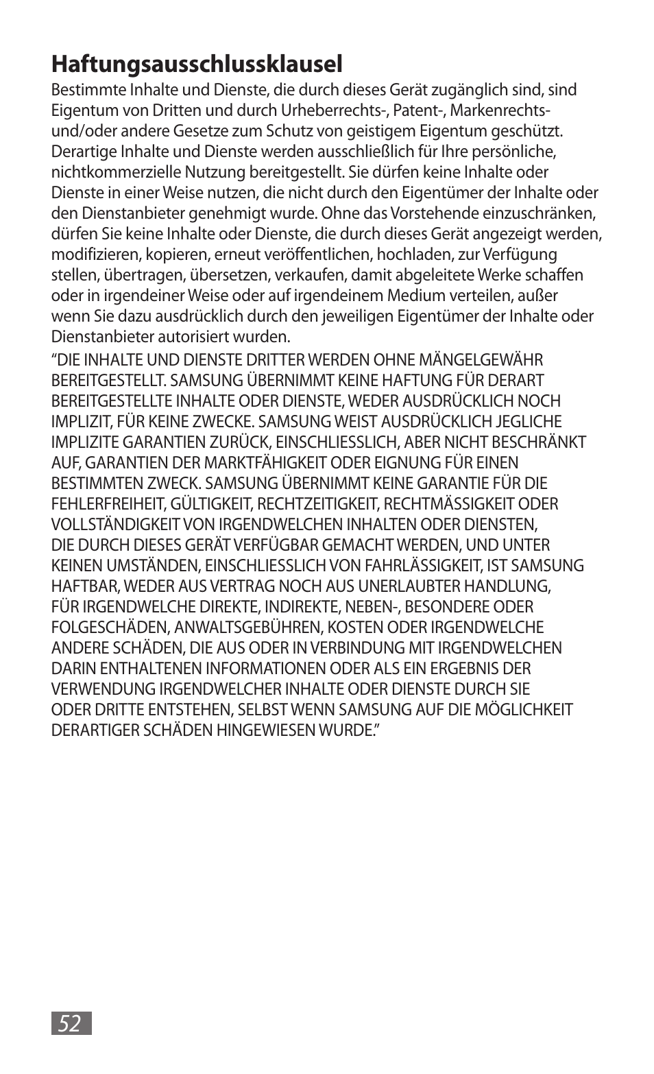 52 haftungsausschlussklausel | Samsung GT-B3800 User Manual | Page 54 / 140