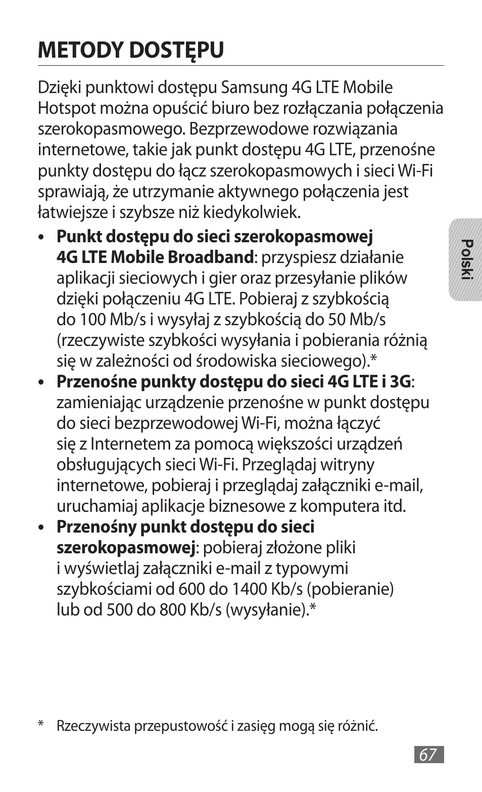 Metody dostępu | Samsung GT-B3800 User Manual | Page 69 / 140