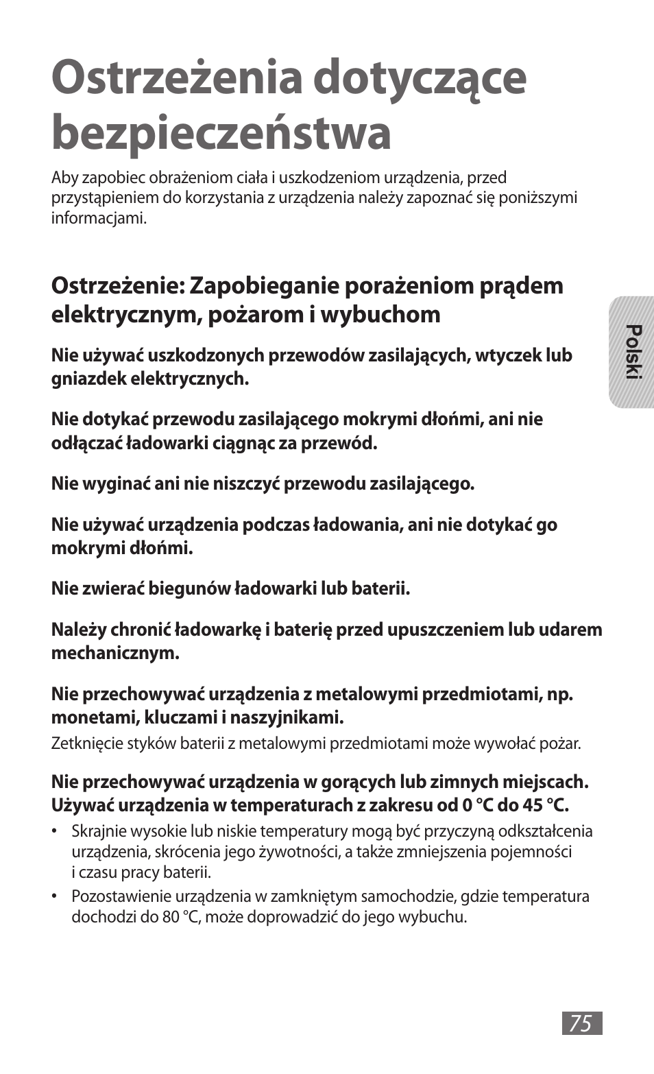 Ostrzeżenia dotyczące bezpieczeństwa | Samsung GT-B3800 User Manual | Page 77 / 140