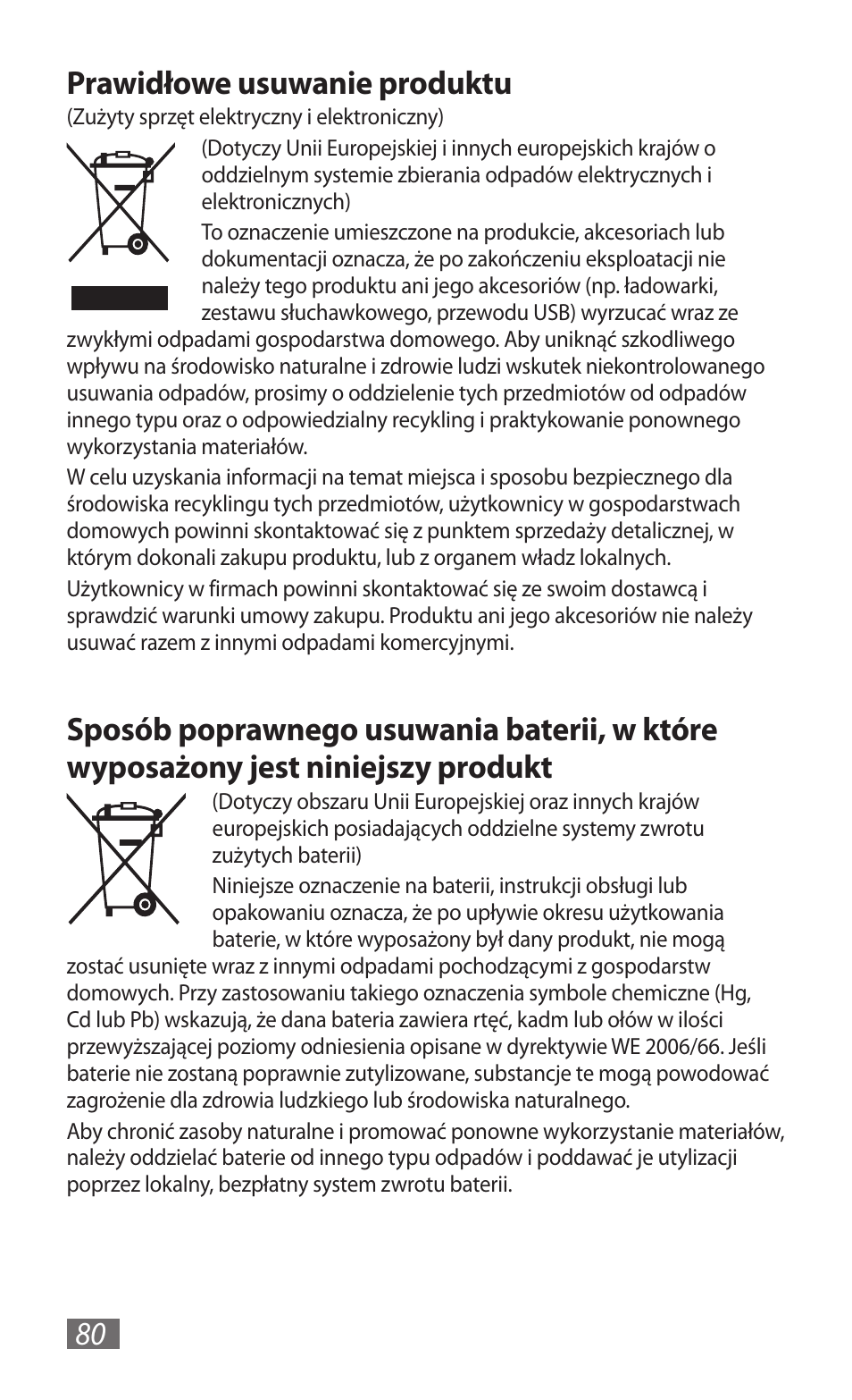 80 prawidłowe usuwanie produktu | Samsung GT-B3800 User Manual | Page 82 / 140
