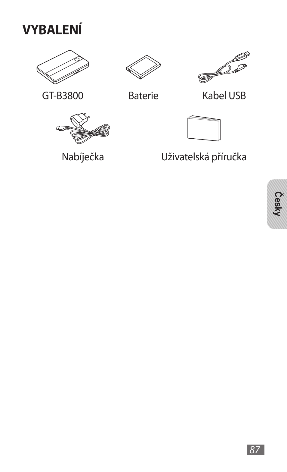 Vybalení | Samsung GT-B3800 User Manual | Page 89 / 140