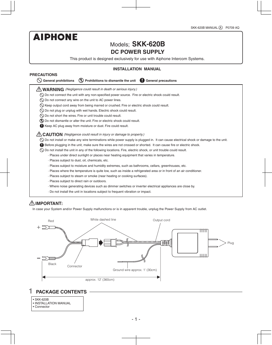 Aiphone SKK-620B User Manual | 2 pages