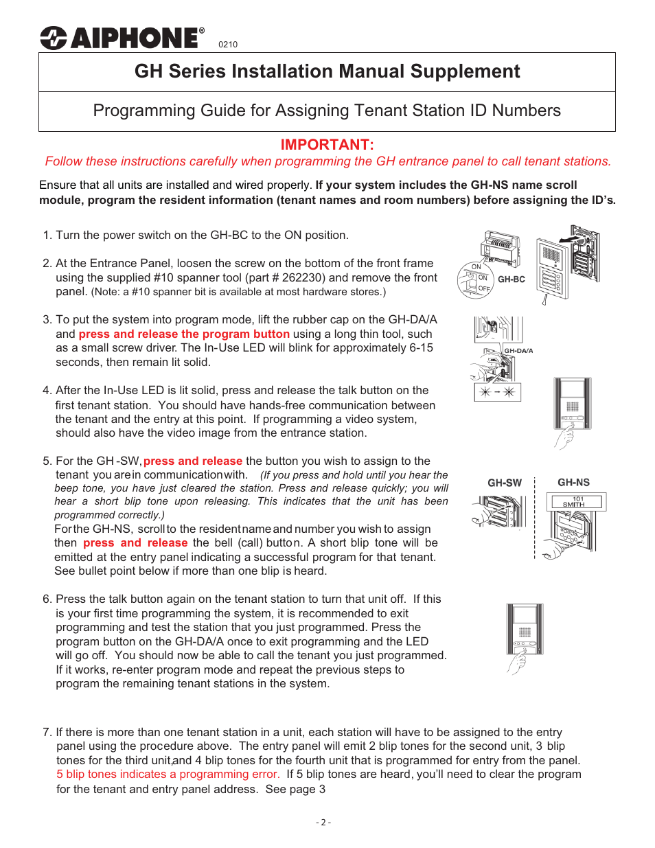 Gh series installation manual supplement, Important | Aiphone GH SERIES 410 User Manual | Page 2 / 24