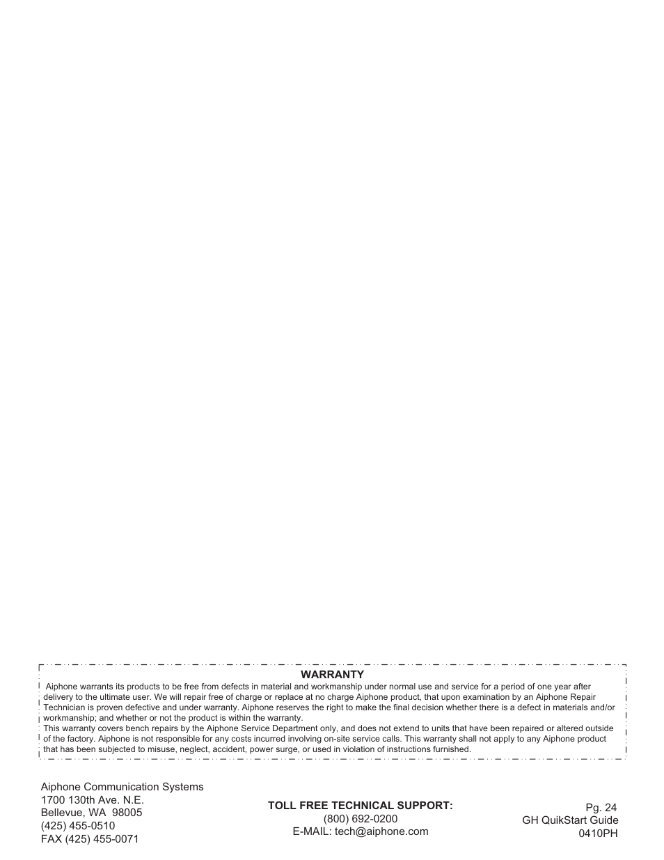 Aiphone GH SERIES 410 User Manual | Page 24 / 24