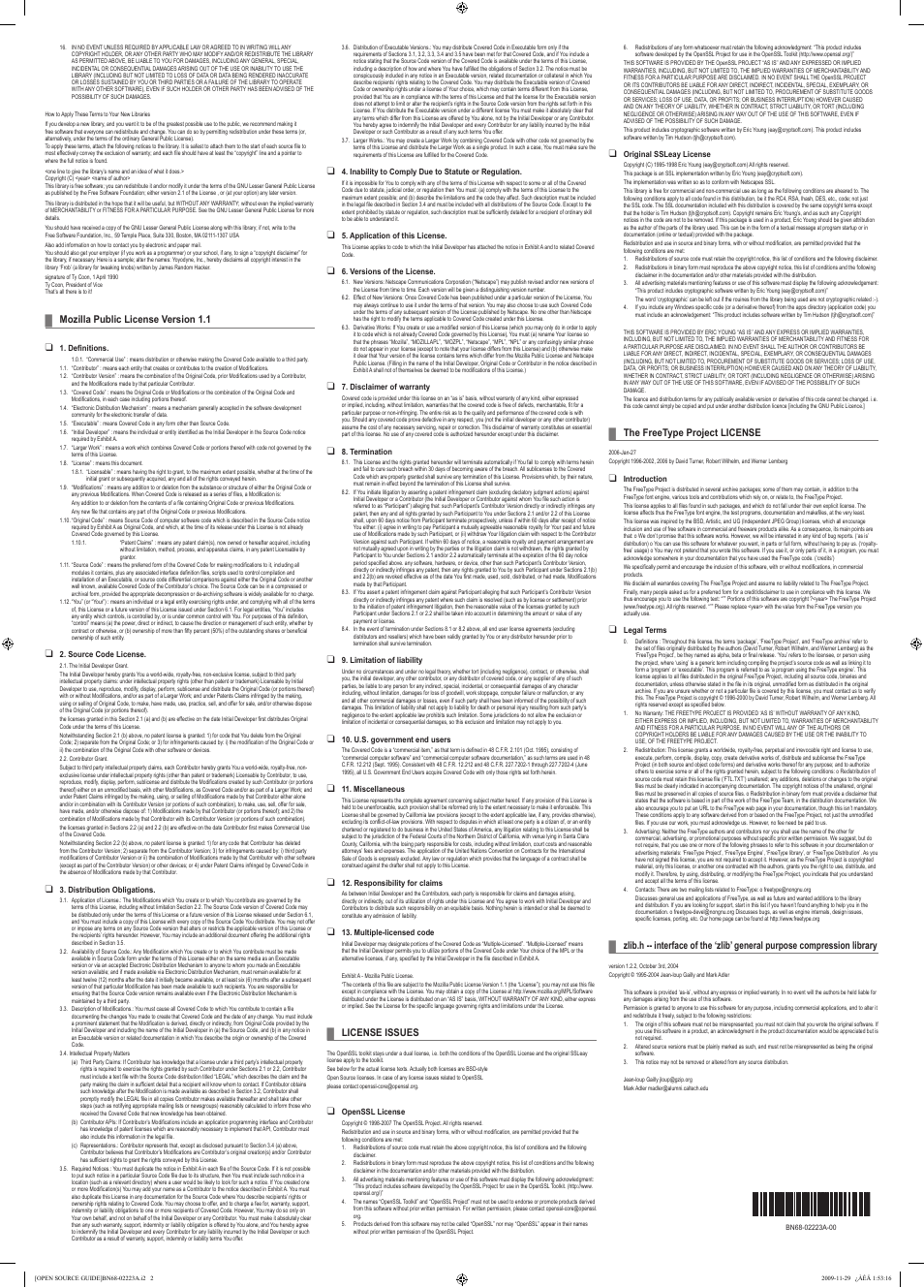 Mozilla public license version 1.1, License issues, The freetype project license | Samsung LE46A856S1M User Manual | Page 2 / 2