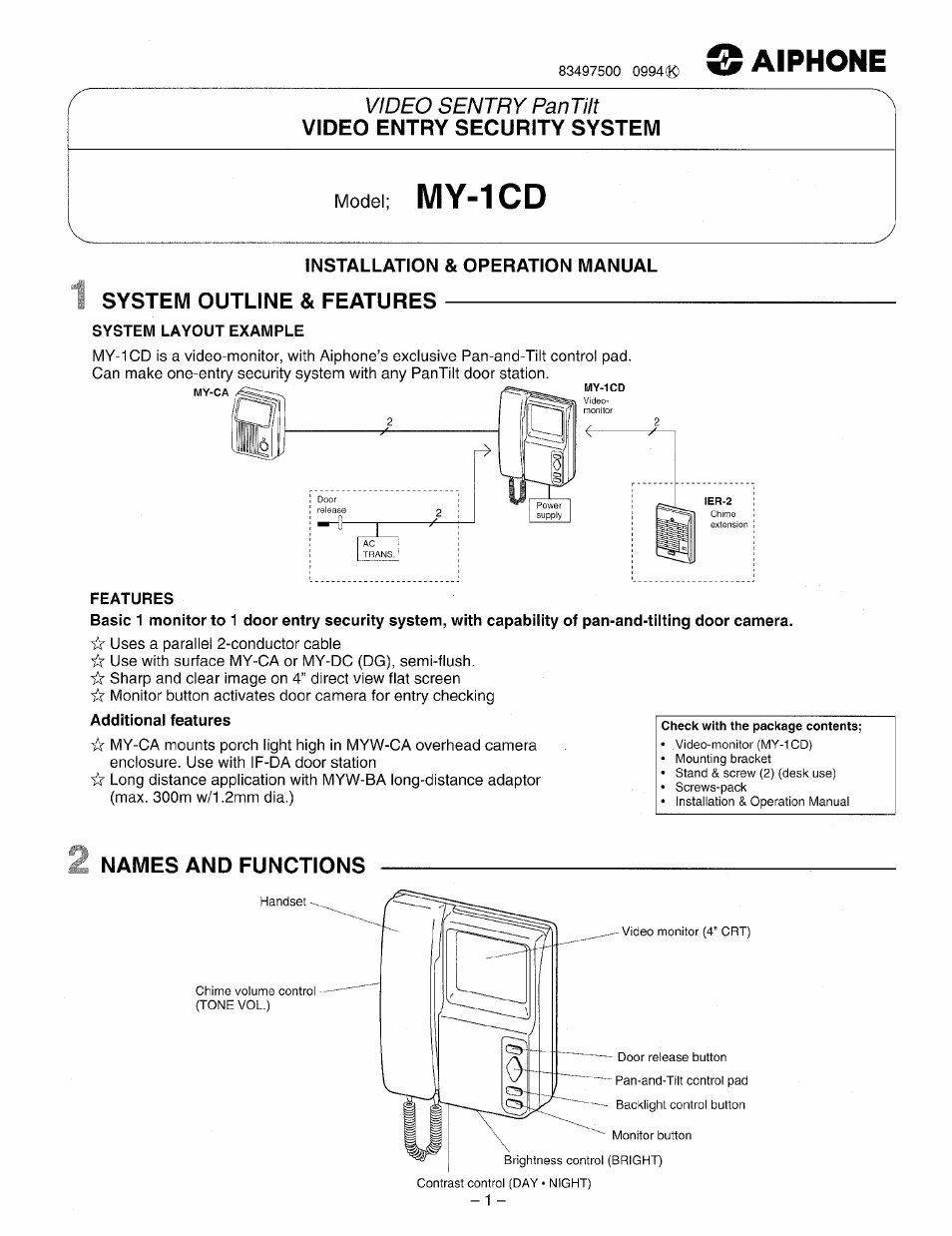 Aiphone VIDEO SENTRY PANTILT MY-1CD User Manual | 6 pages