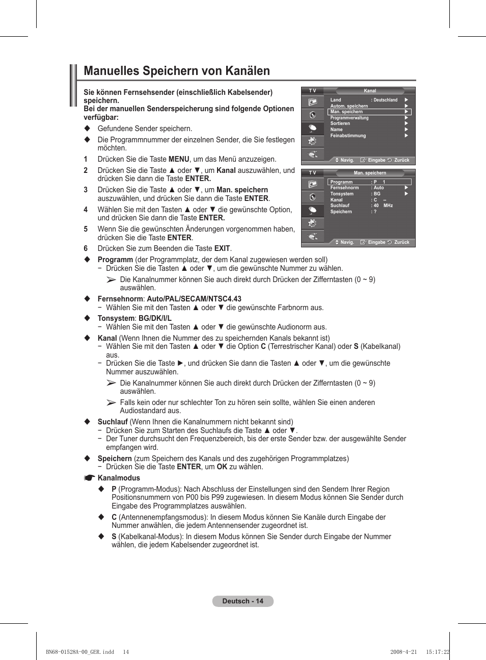 Manuelles speichern von kanälen | Samsung PS50A470P1 User Manual | Page 101 / 519