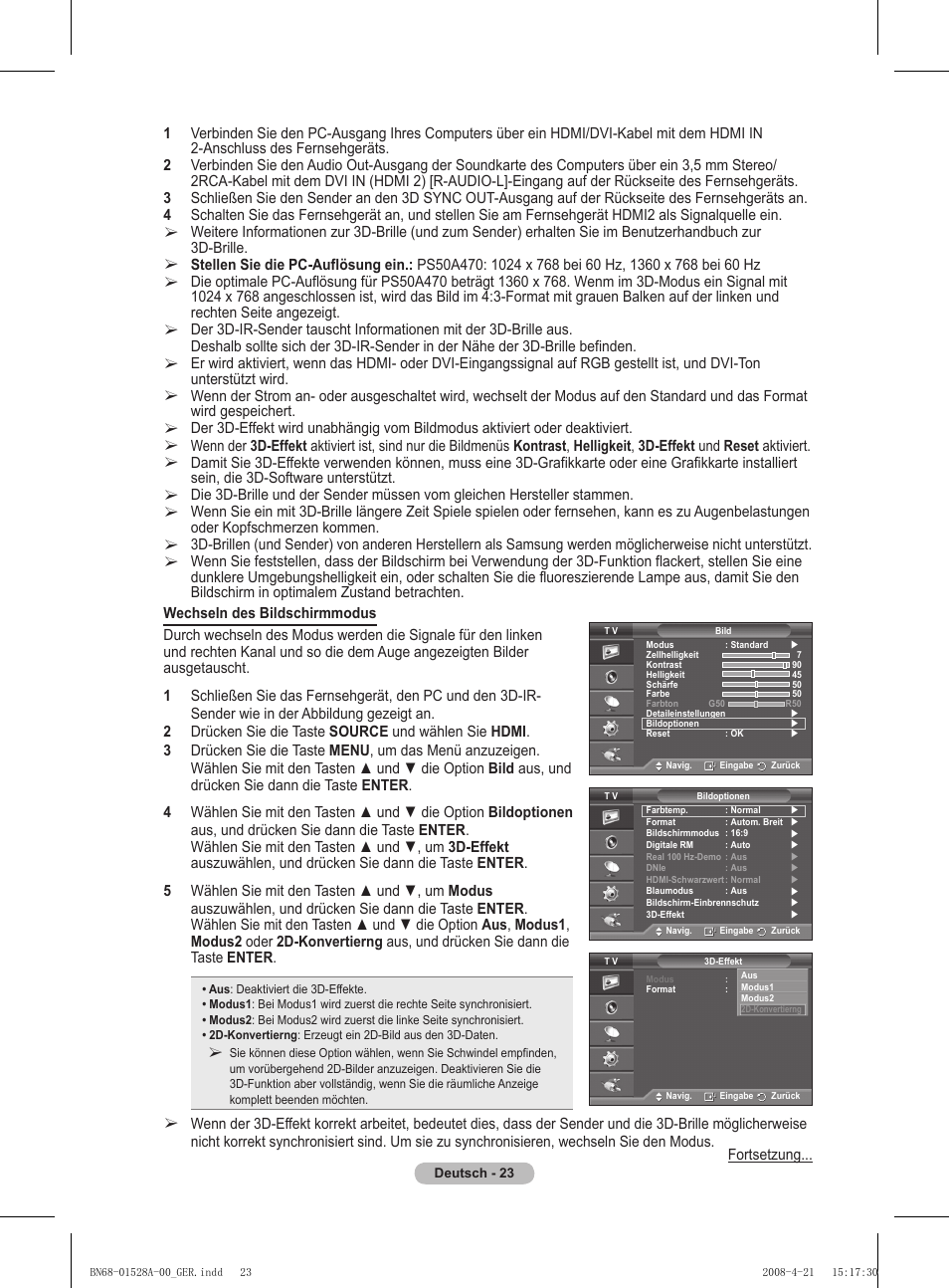 Fortsetzung | Samsung PS50A470P1 User Manual | Page 110 / 519