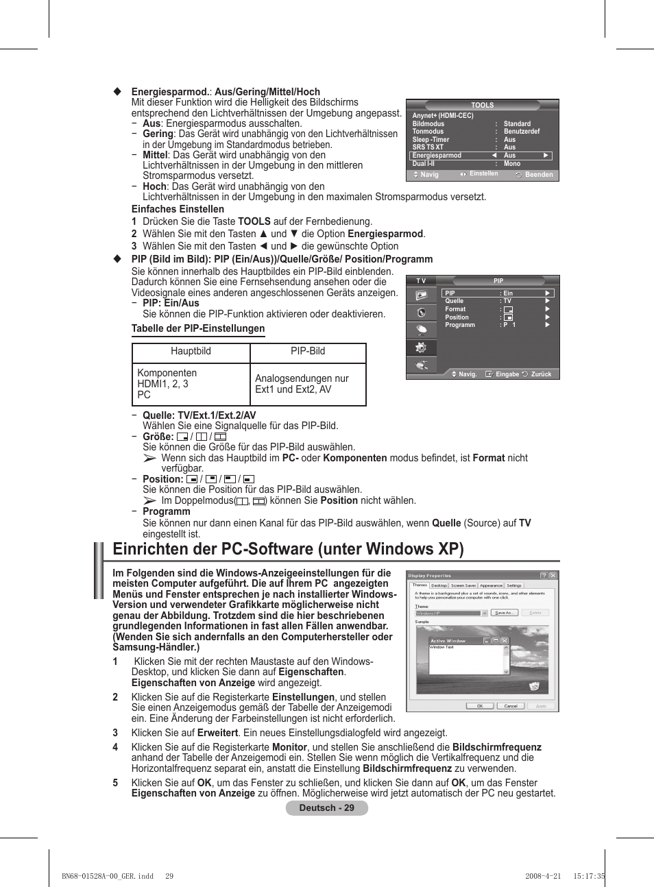 Einrichten der pc-software (unter windows xp) | Samsung PS50A470P1 User Manual | Page 116 / 519