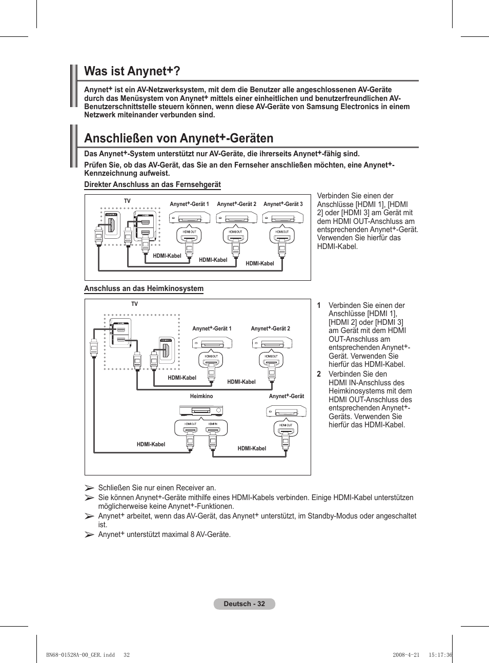 Anschließen von anynet+-geräten, Was ist anynet | Samsung PS50A470P1 User Manual | Page 119 / 519