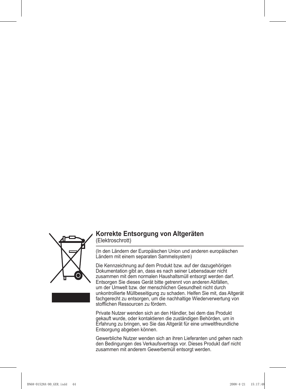 Korrekte entsorgung von altgeräten | Samsung PS50A470P1 User Manual | Page 131 / 519