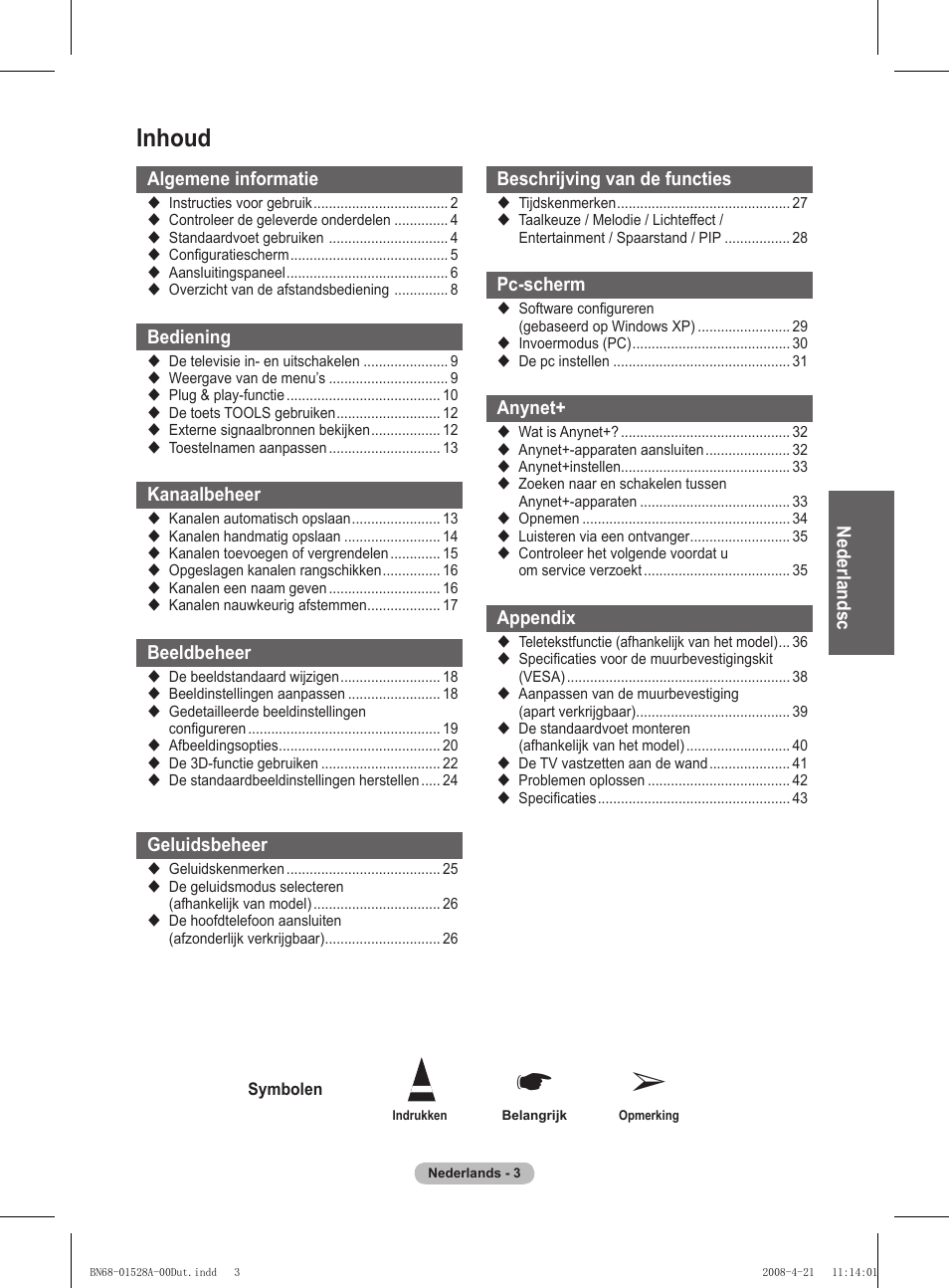 Inhoud | Samsung PS50A470P1 User Manual | Page 133 / 519