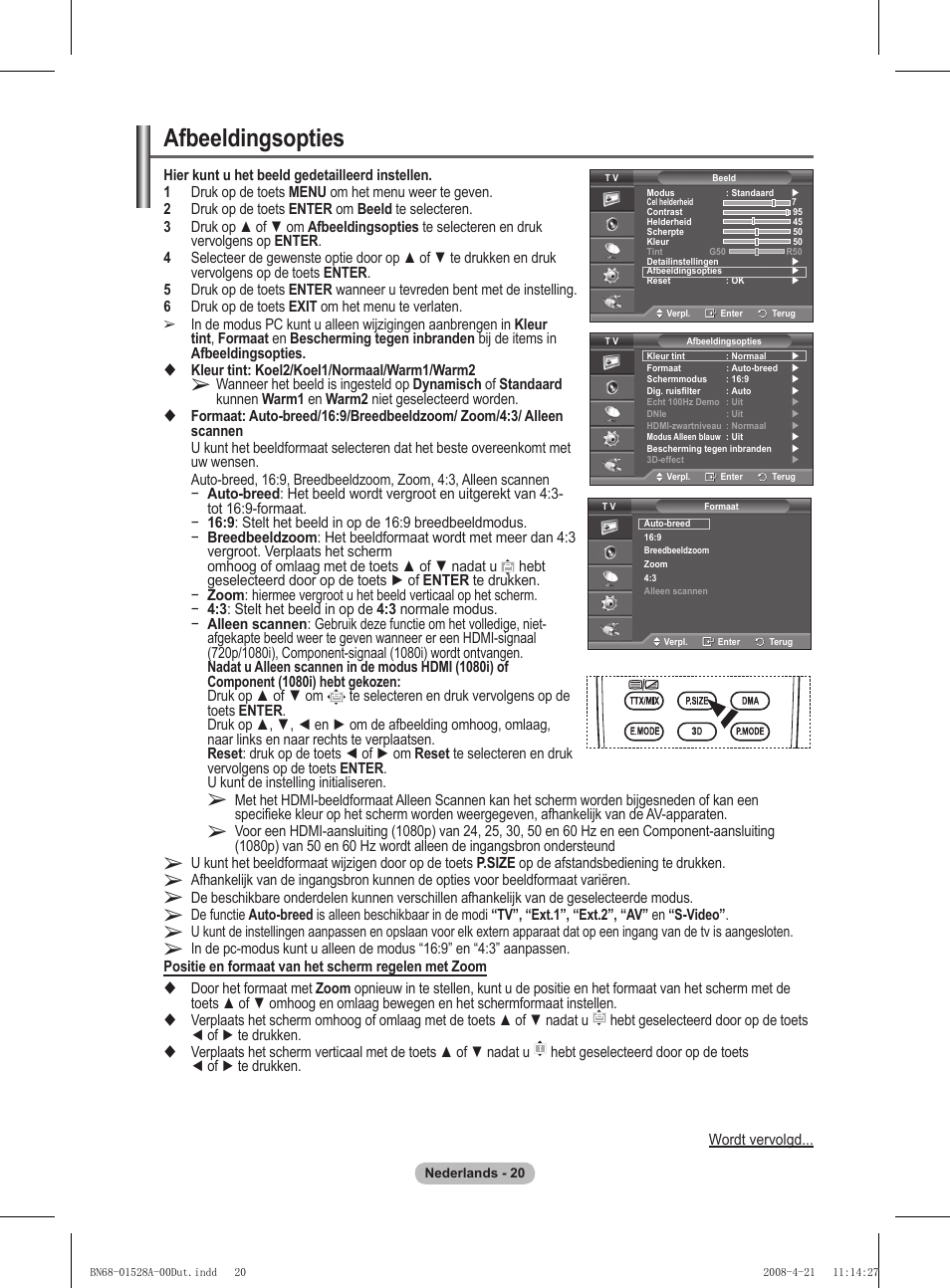 Afbeeldingsopties | Samsung PS50A470P1 User Manual | Page 150 / 519