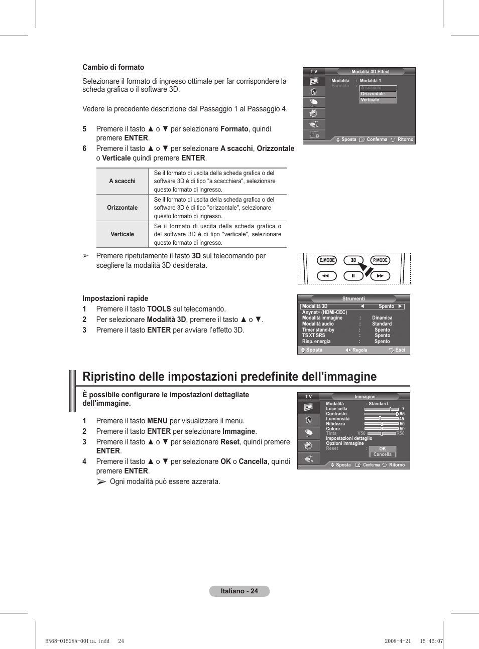 Ogni modalità può essere azzerata | Samsung PS50A470P1 User Manual | Page 197 / 519