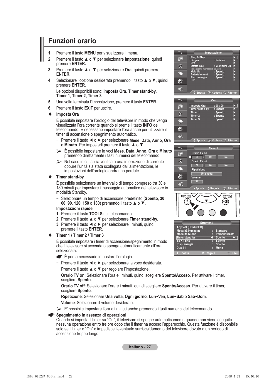 Funzioni orario | Samsung PS50A470P1 User Manual | Page 200 / 519