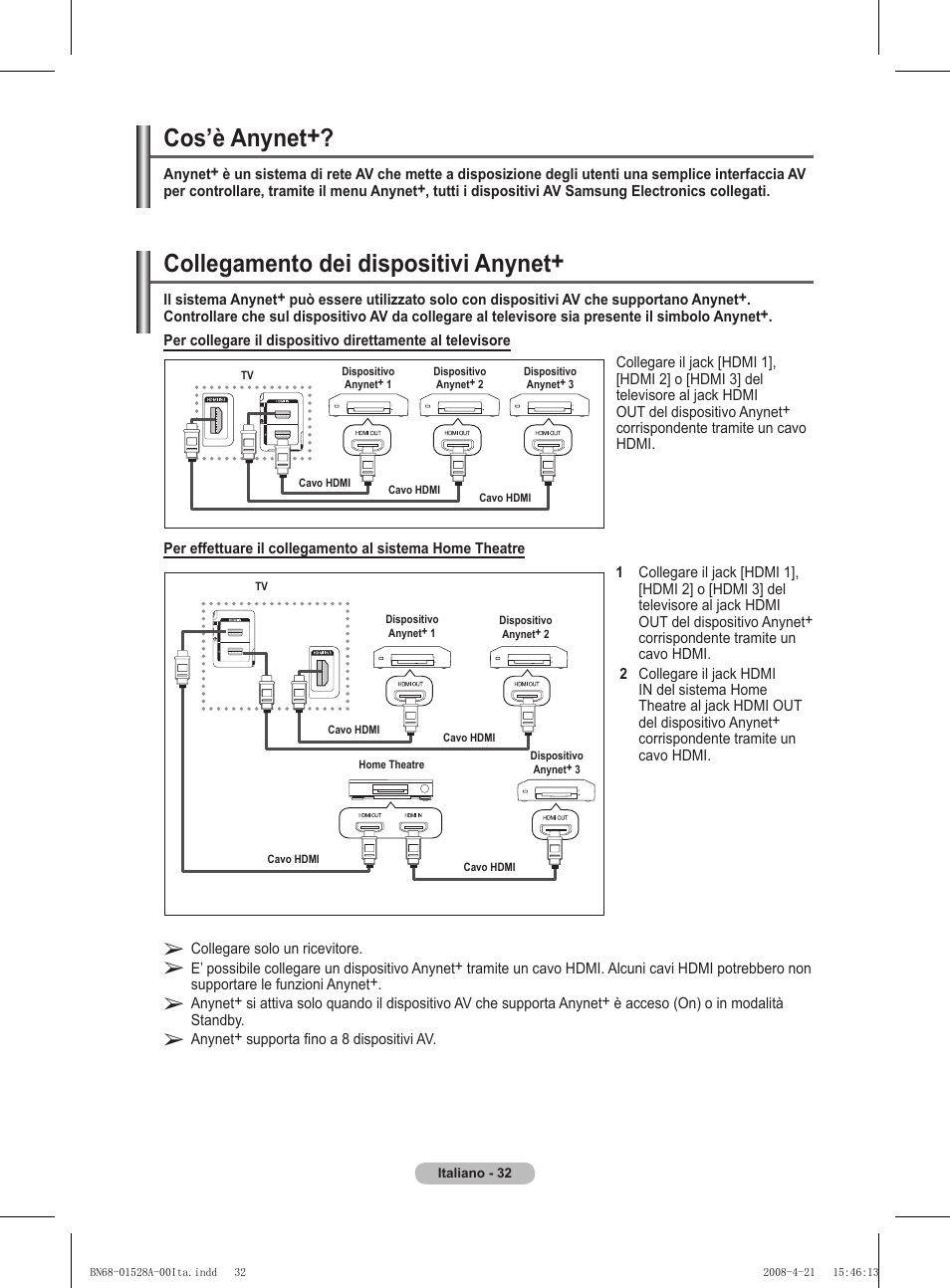 Collegamento dei dispositivi anynet, Cos’è anynet | Samsung PS50A470P1 User Manual | Page 205 / 519