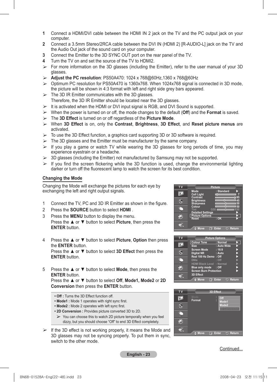 Samsung PS50A470P1 User Manual | Page 23 / 519