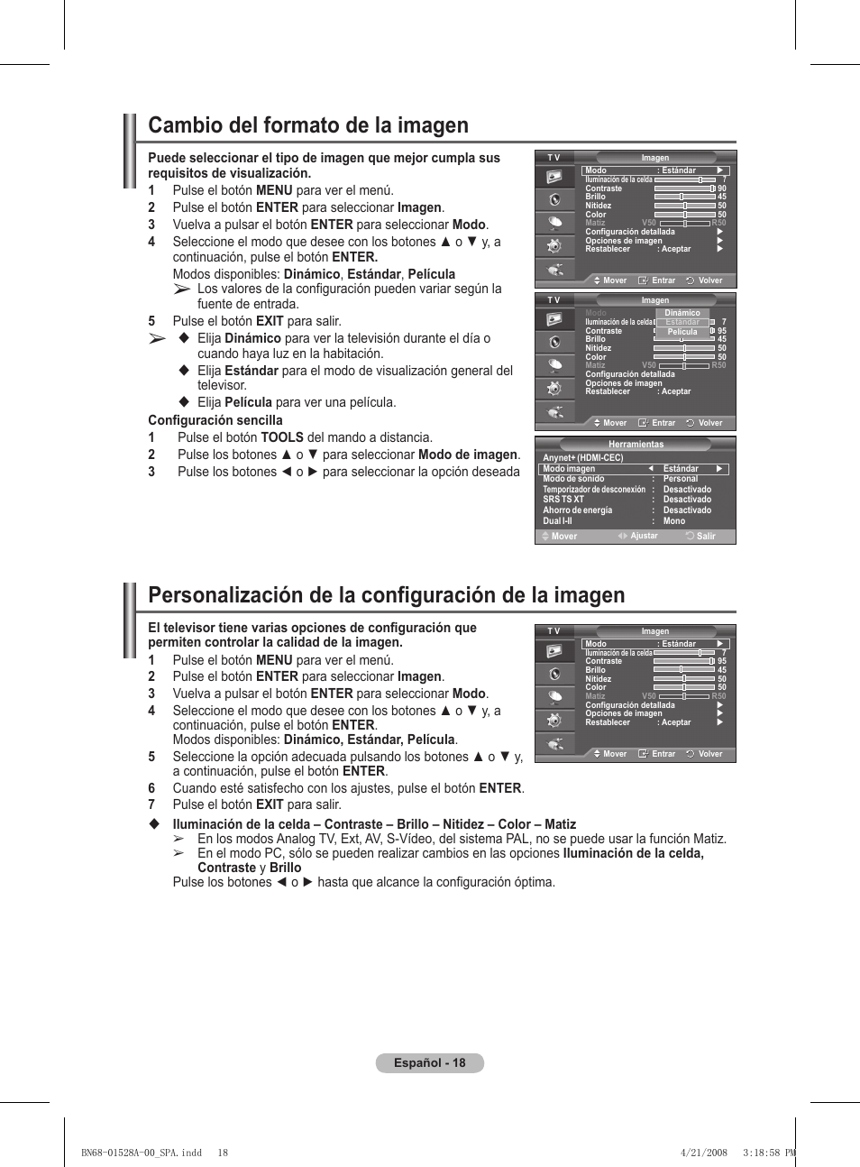 Personalización de la configuración de la imagen, Cambio del formato de la imagen | Samsung PS50A470P1 User Manual | Page 235 / 519