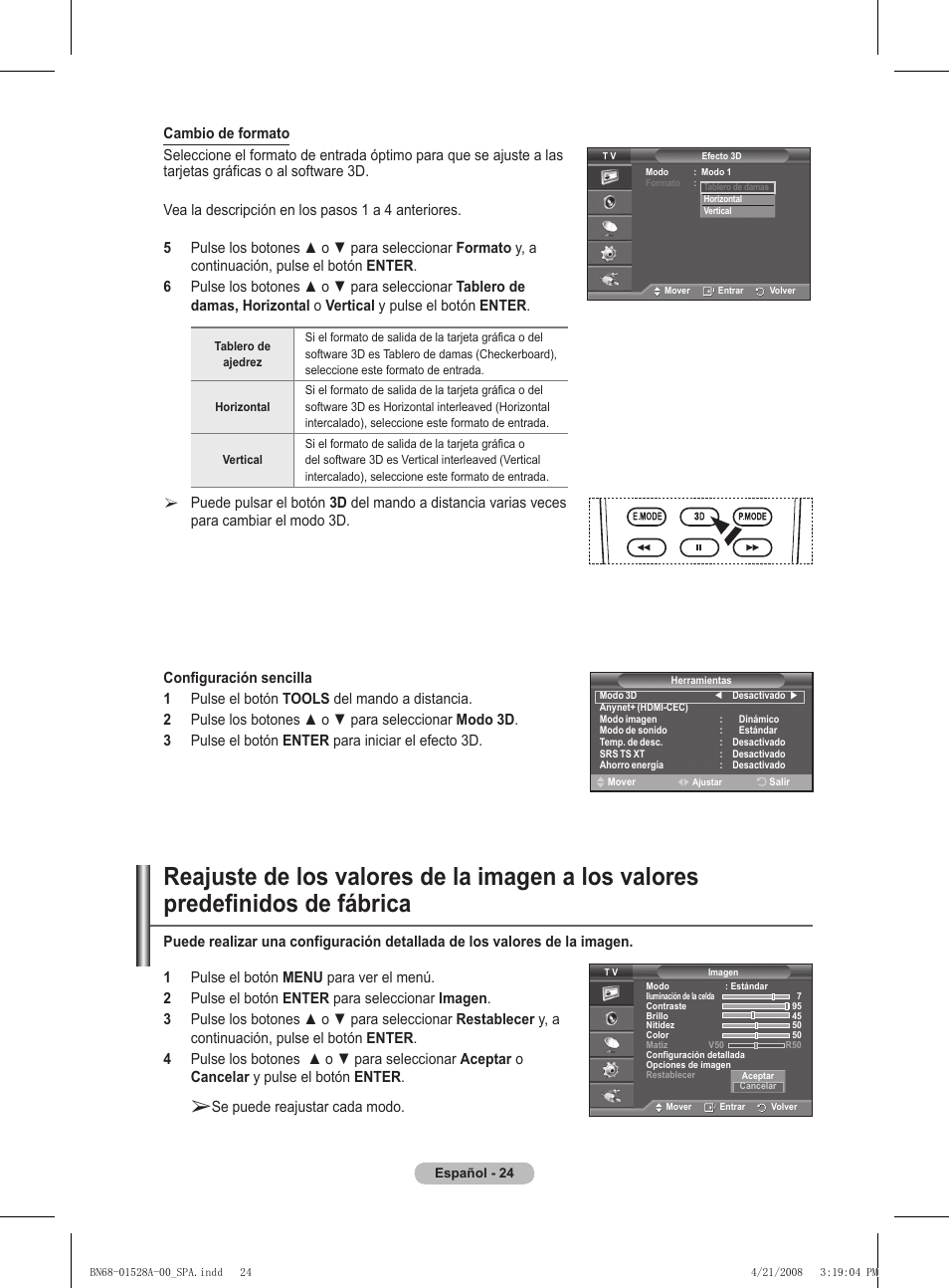 Se puede reajustar cada modo | Samsung PS50A470P1 User Manual | Page 241 / 519