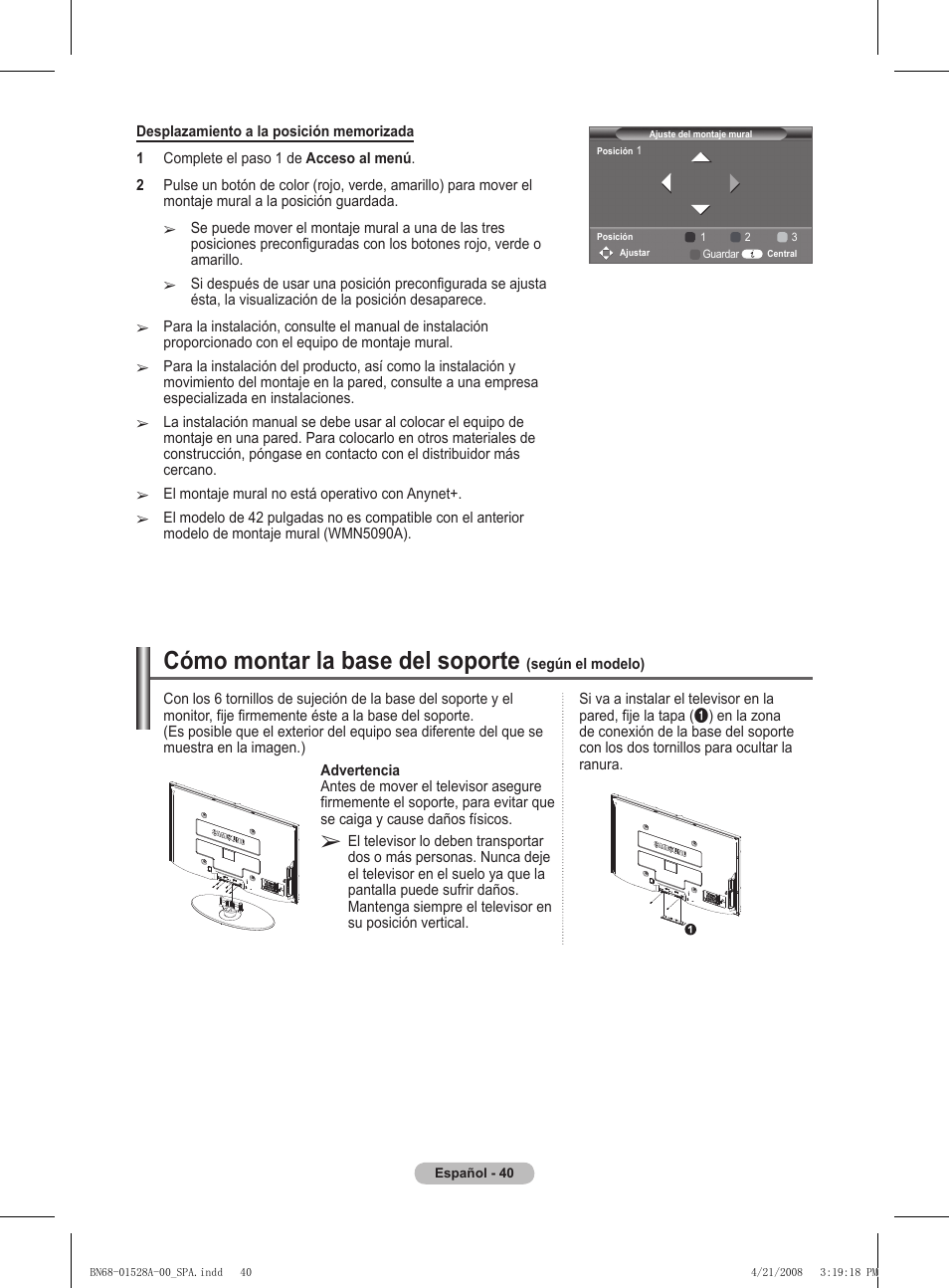 Cómo montar la base del soporte | Samsung PS50A470P1 User Manual | Page 257 / 519