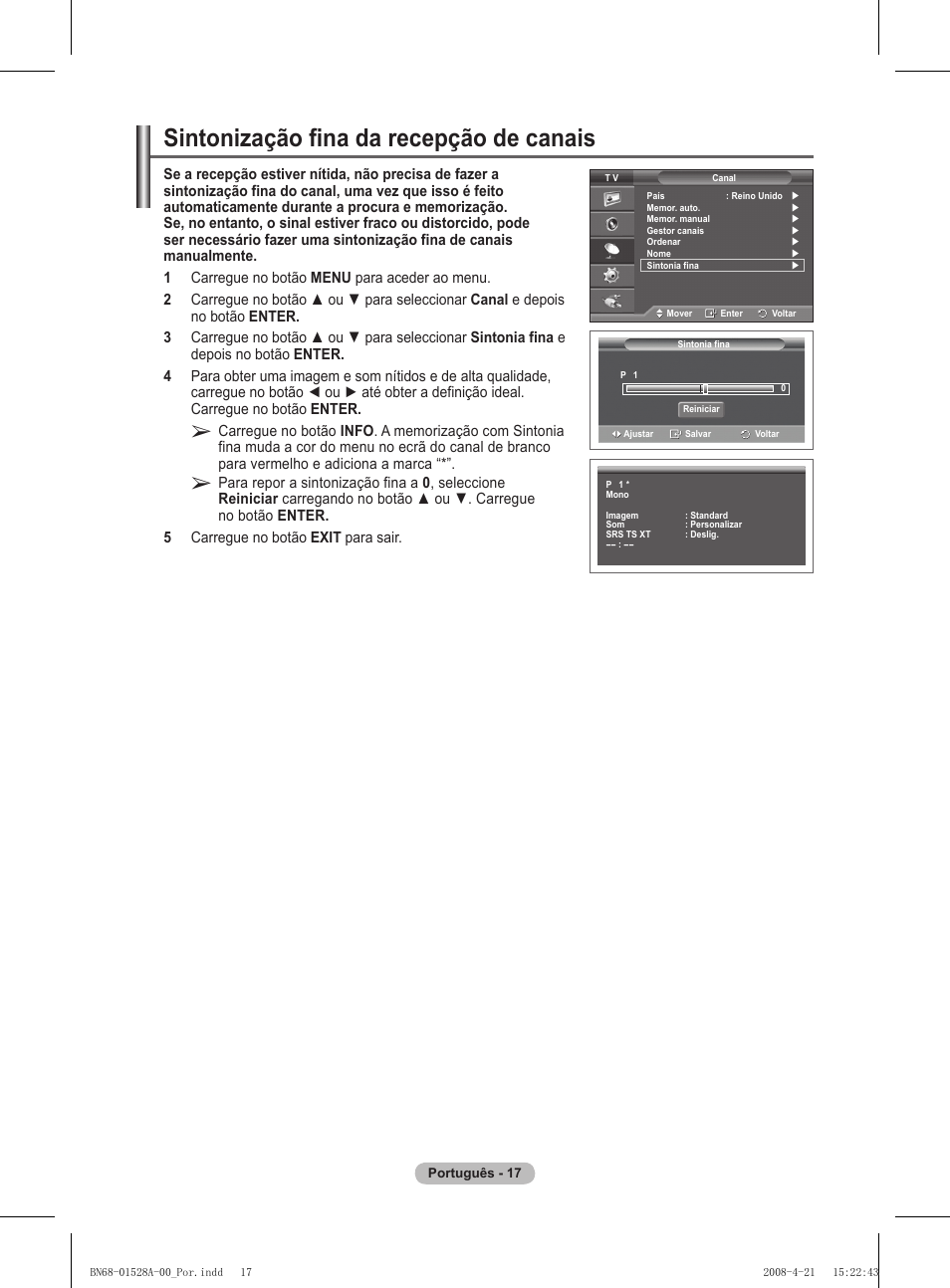 Sintonização fina da recepção de canais | Samsung PS50A470P1 User Manual | Page 277 / 519
