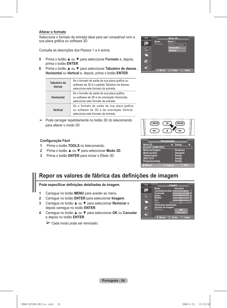 Cada modo pode ser reiniciado | Samsung PS50A470P1 User Manual | Page 284 / 519
