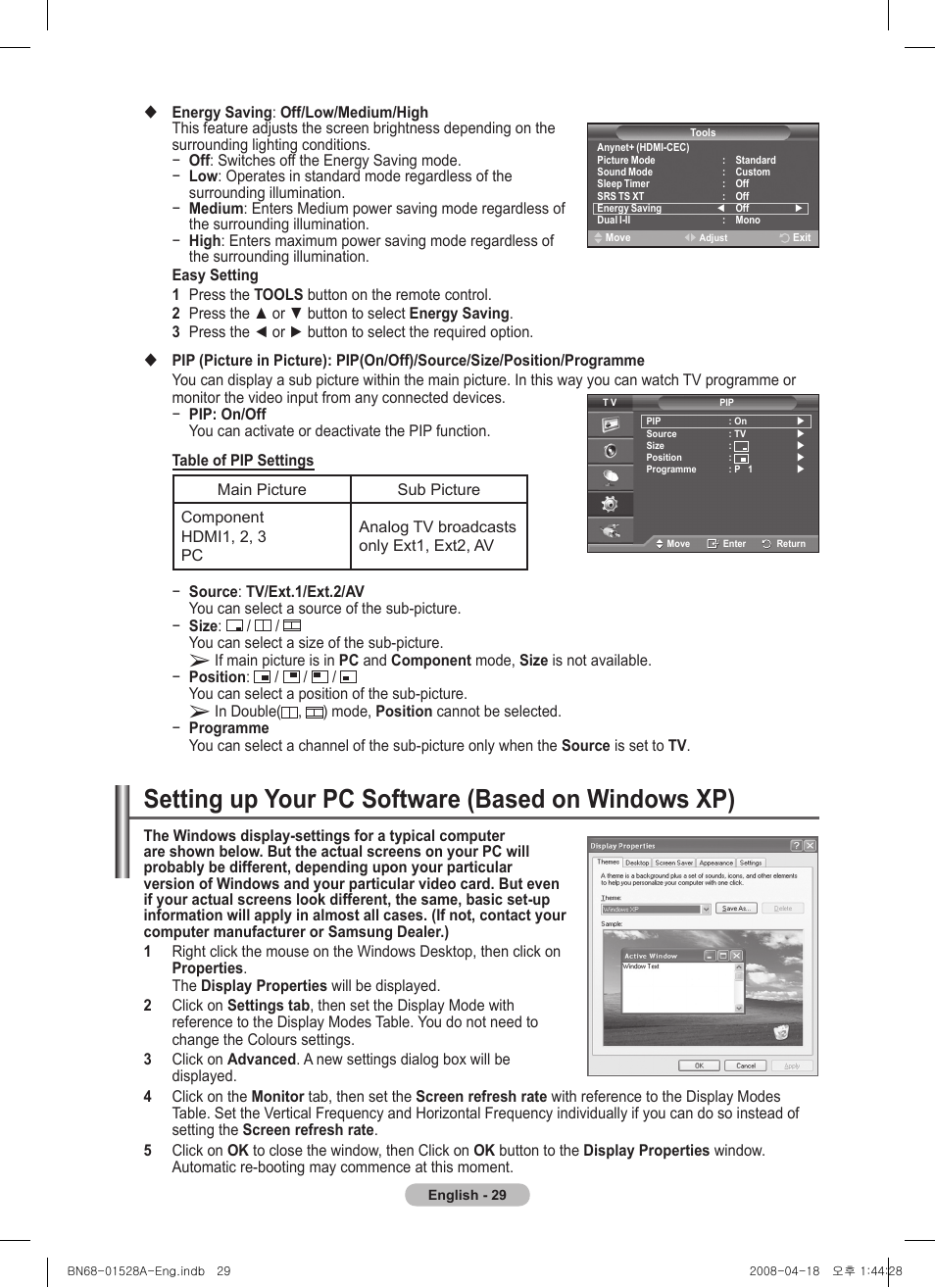 Setting up your pc software (based on windows xp) | Samsung PS50A470P1 User Manual | Page 29 / 519