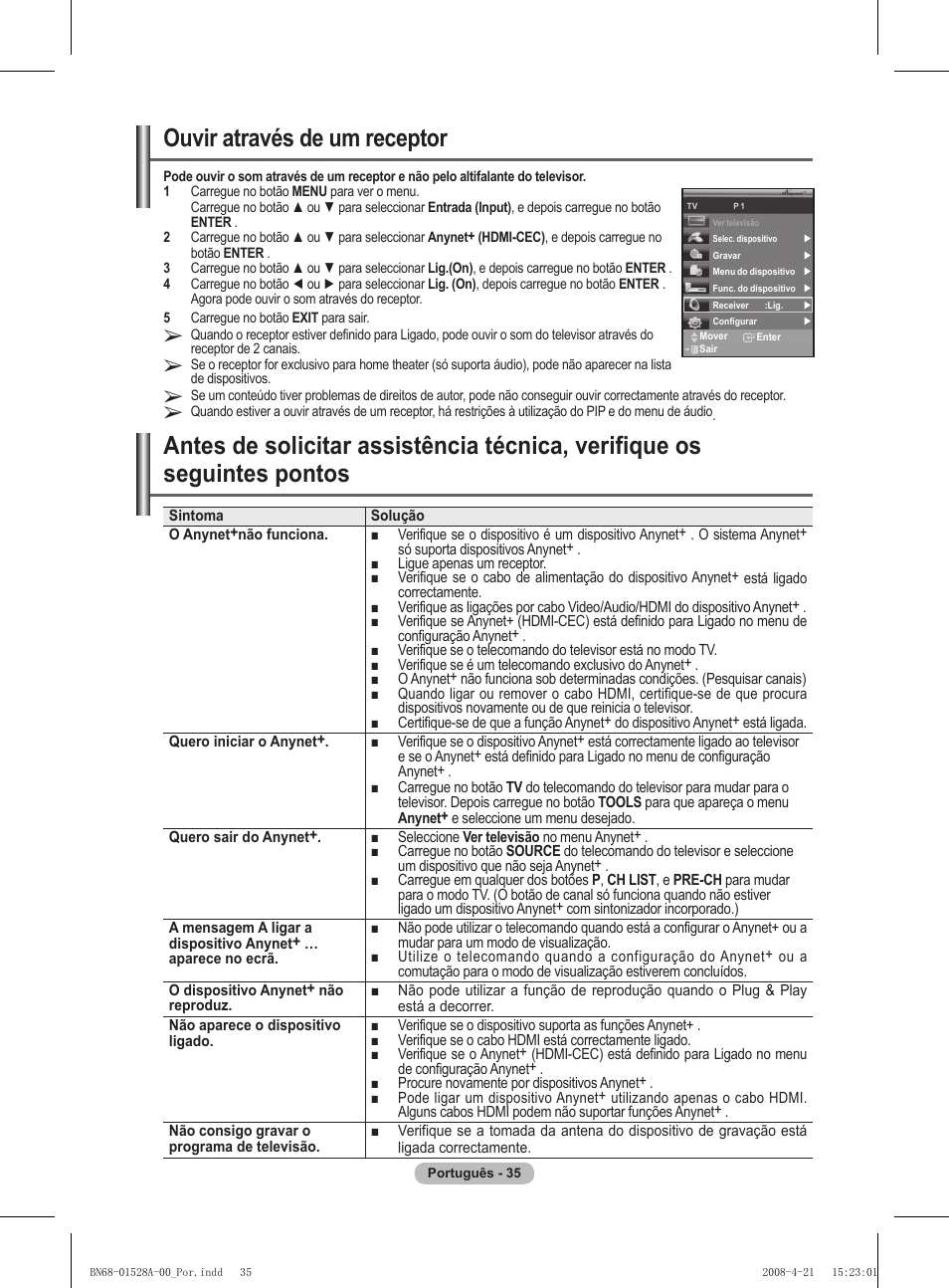 Ouvir através de um receptor | Samsung PS50A470P1 User Manual | Page 295 / 519