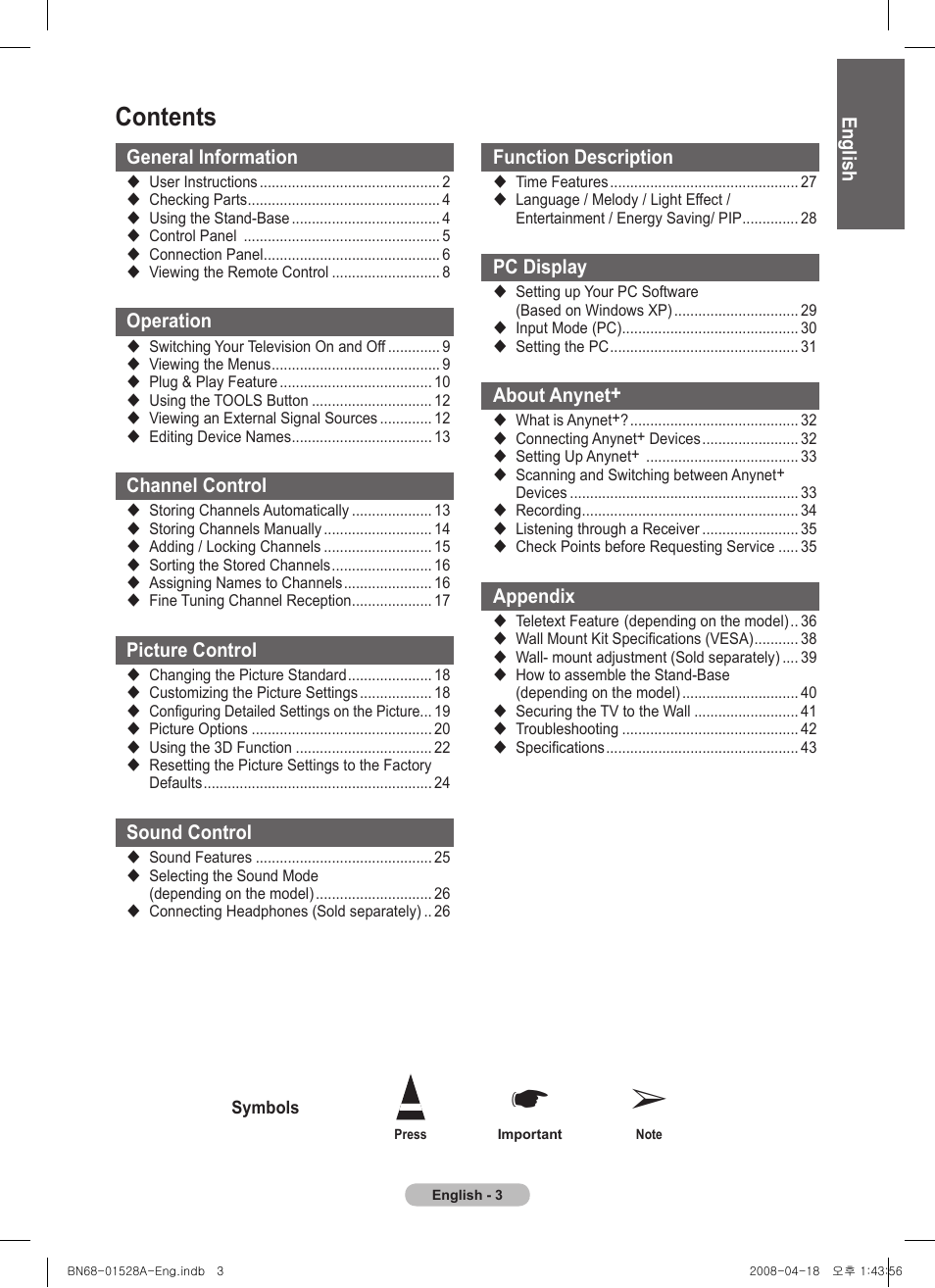 Samsung PS50A470P1 User Manual | Page 3 / 519