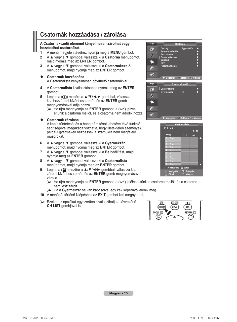 Csatornák hozzáadása / zárolása | Samsung PS50A470P1 User Manual | Page 318 / 519
