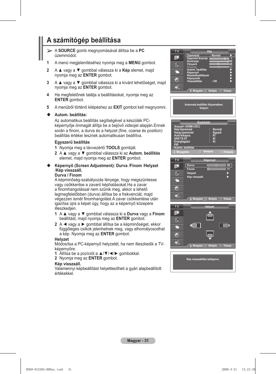A számítógép beállítása | Samsung PS50A470P1 User Manual | Page 334 / 519