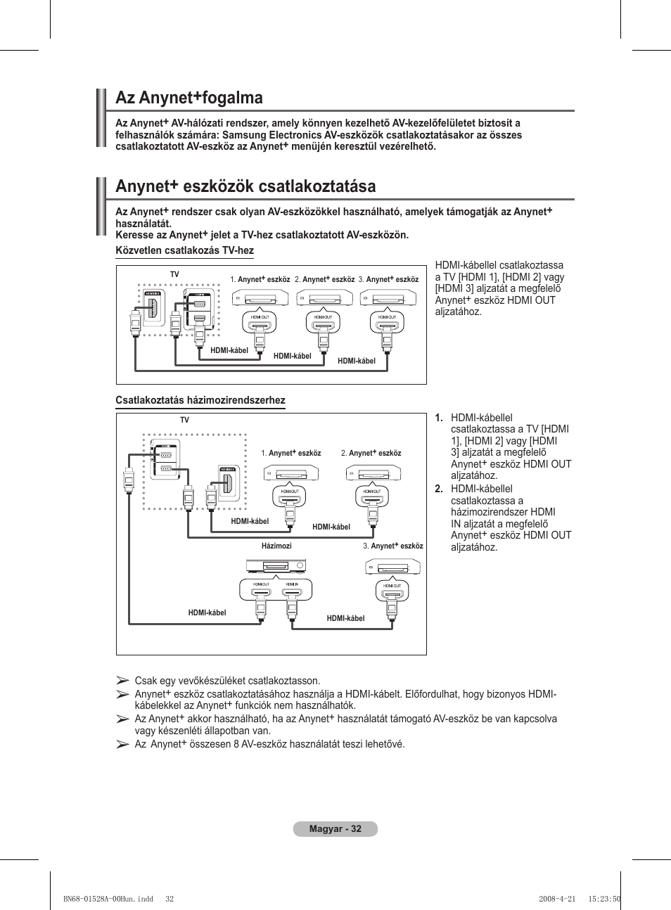 Az anynet+fogalma, Anynet+ eszközök csatlakoztatása | Samsung PS50A470P1 User Manual | Page 335 / 519