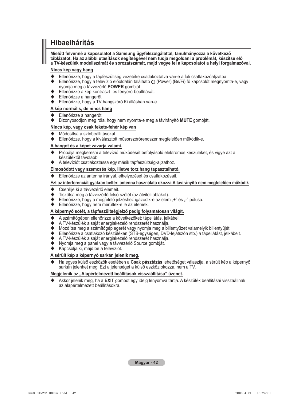 Hibaelhárítás | Samsung PS50A470P1 User Manual | Page 345 / 519