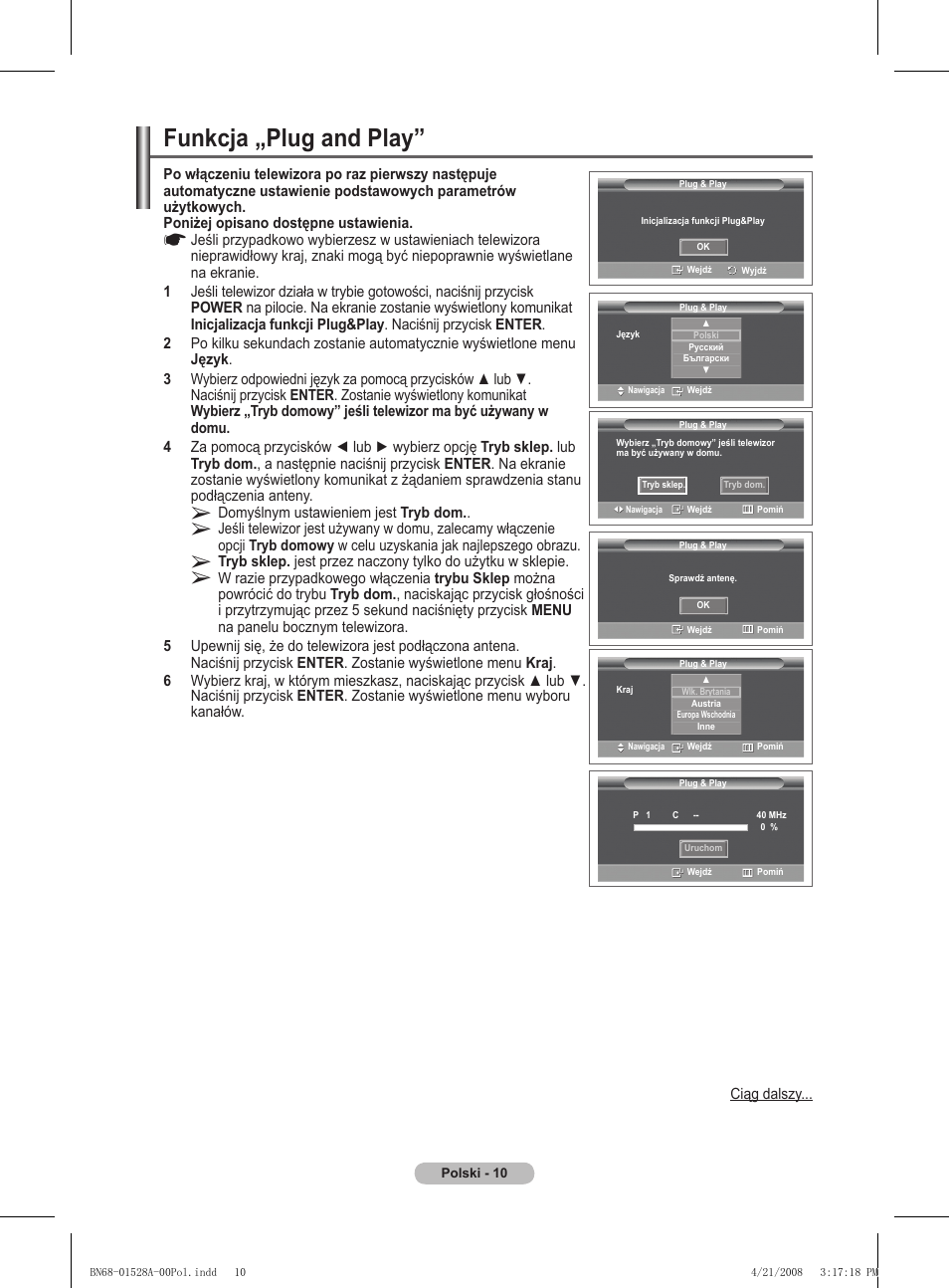 Funkcja „plug and play | Samsung PS50A470P1 User Manual | Page 356 / 519